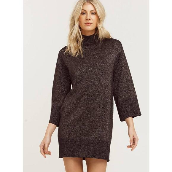 Cooper St. Black Alice Knit Metallic Sweater Dress Size L NEW Long Sleeve - Picture 1 of 9
